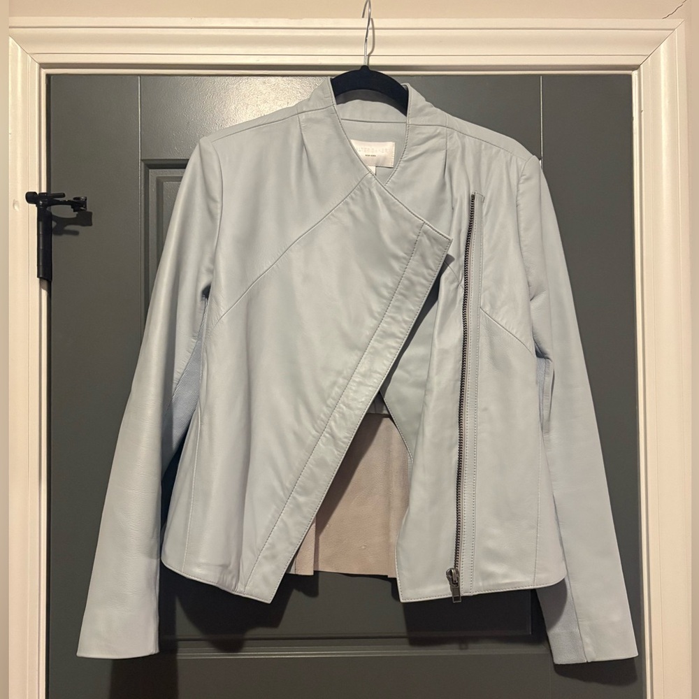 Walter Baker Asymmetrical Zip Leather Jacket Blue Size M